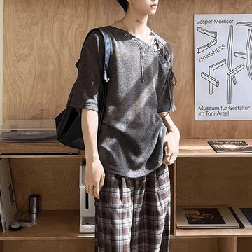 AIDASE  -  Men's Solid Color Short-Sleeved T-Shirt With Straps American Retro Fashion Trend Street Loose Breathable Niche Summer Men's Tops aidase-shop